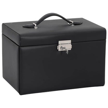 Jewellery Box 3-Layer with Mirror Lockable Black 26x18x17.5 cm