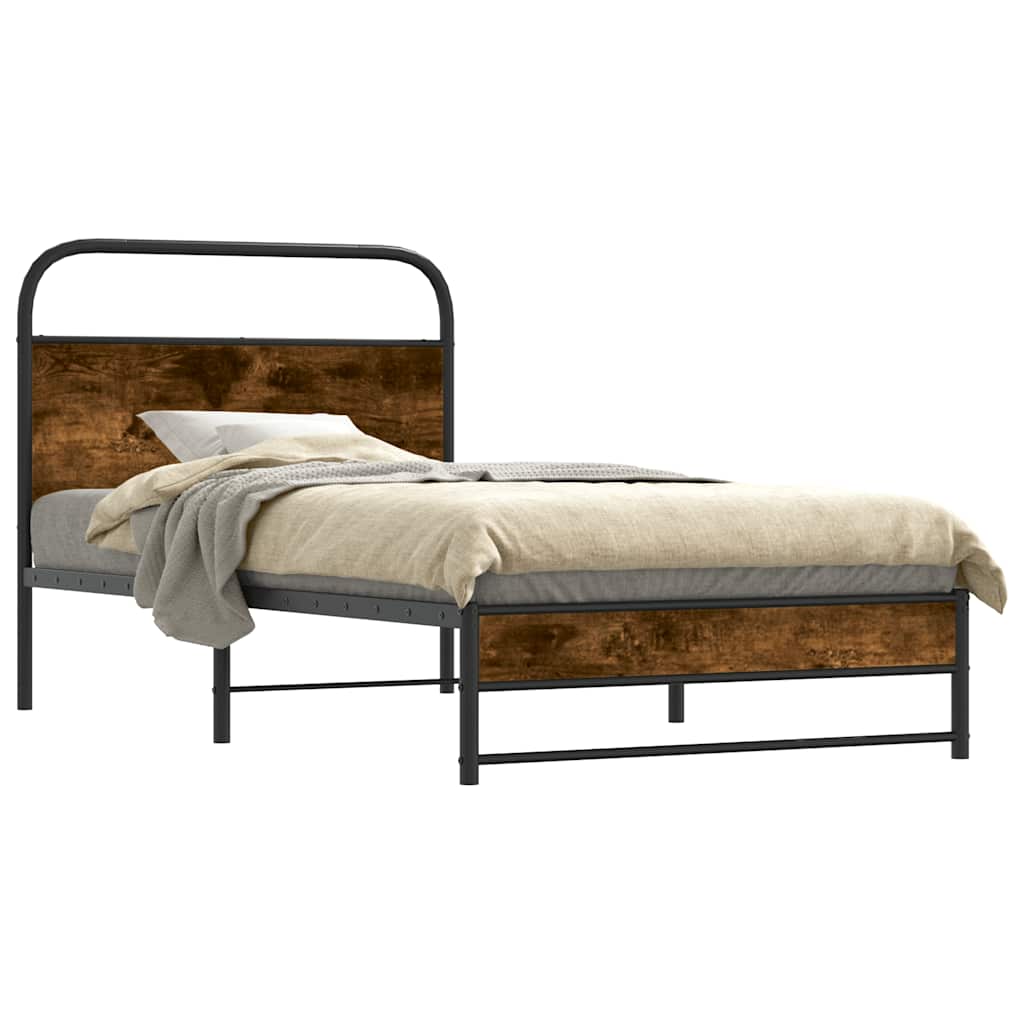 Bed Frame Without Mattress 100x190 cm Smoked Oak Engineered Wood