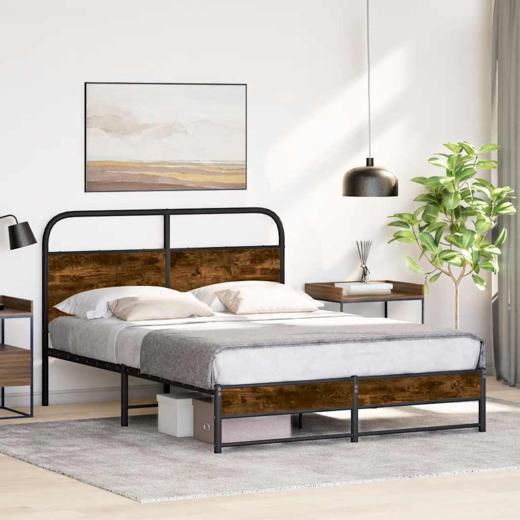 Bed Frame Without Mattress 135x190 cm Smoked Oak Engineered Wood