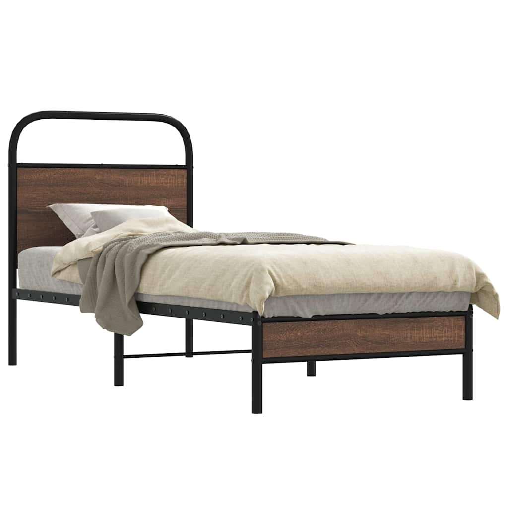 Bed Frame without Mattress 75x190 cm Brown Oak Engineered Wood
