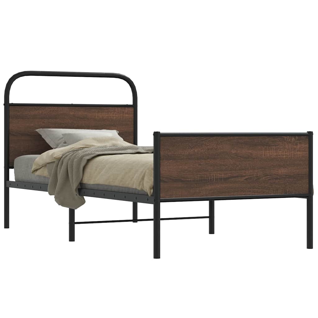 Bed Frame without Mattress 107x203 cm Brown Oak Engineered Wood