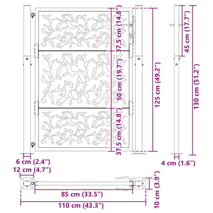 Garden Gate Black 100x125 cm Steel Leaf Design