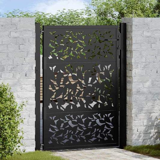 Garden Gate Black 100x125 cm Steel Leaf Design