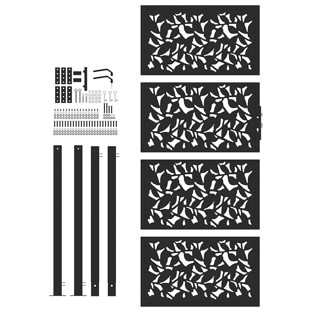 Garden Gate Black 100x200 cm Steel Leaf Design