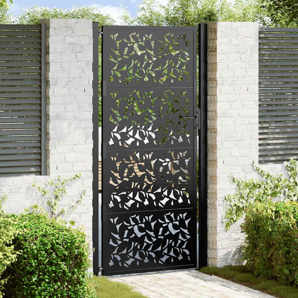 Garden Gate Black 100x200 cm Steel Leaf Design