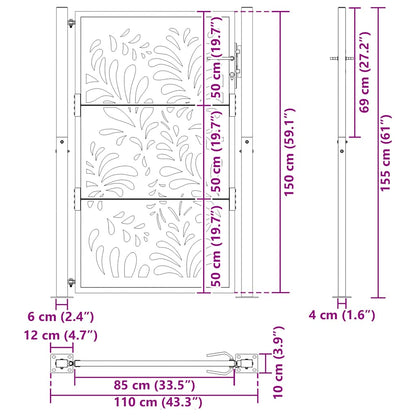 Garden Gate Black 100x150 cm Steel Wave  Design