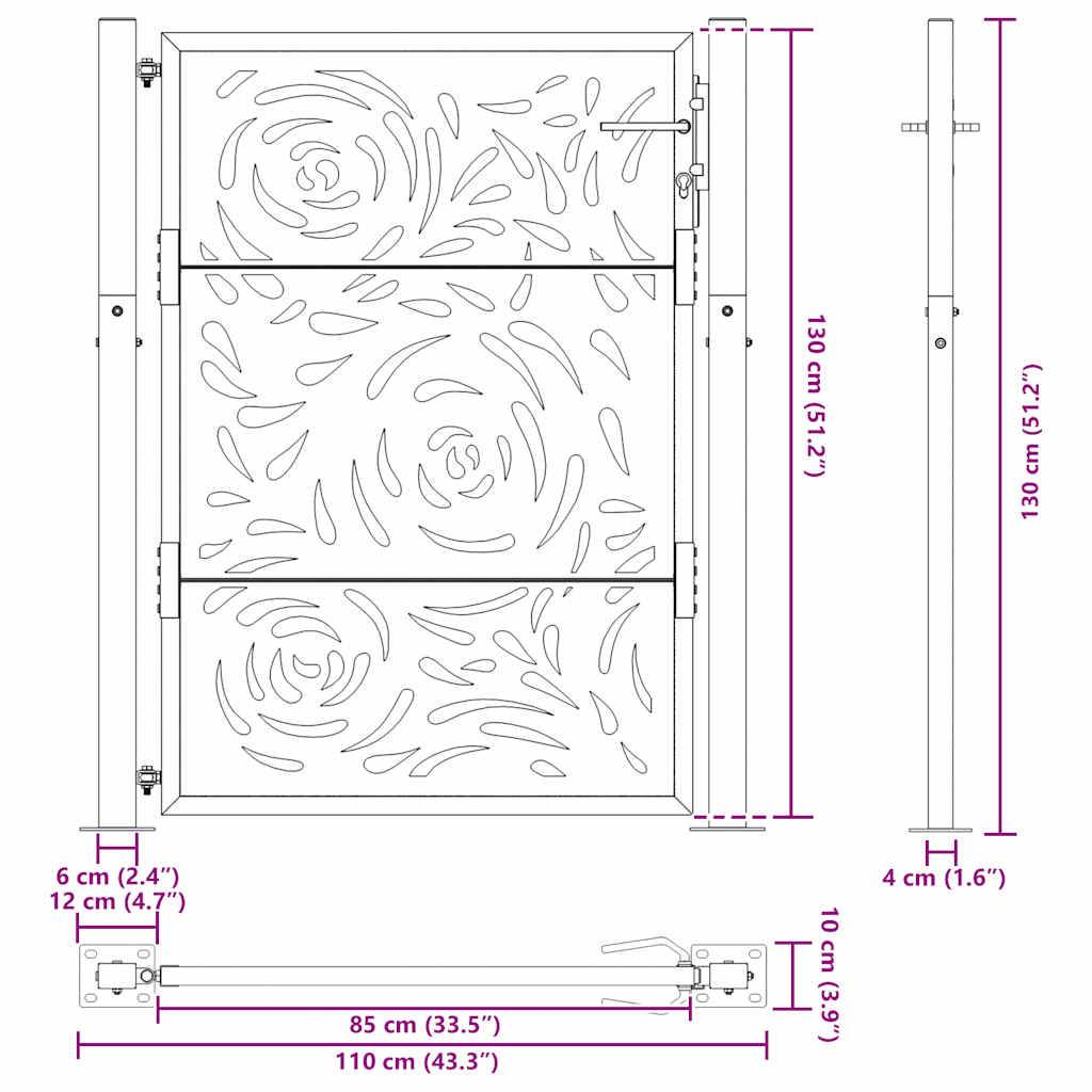 Garden Gate Black 100x125 cm Steel Flame  Design