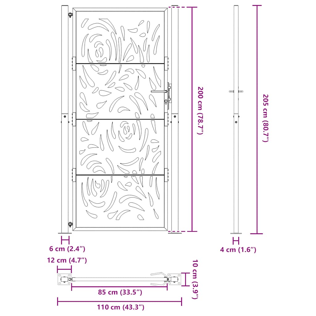 Garden Gate Black 100x200 cm Steel Flame  Design