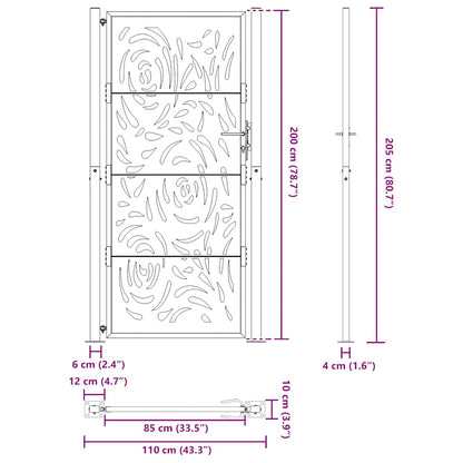 Garden Gate Black 100x200 cm Steel Flame  Design