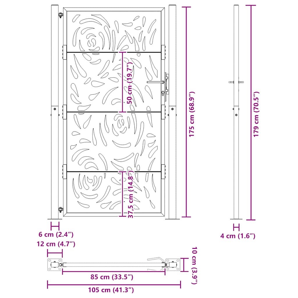 Garden Gate 100x175 cm Weathering Steel Flame Design