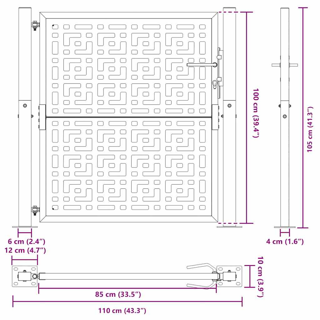 Garden Gate Black 100x100 cm Steel Cross  Design