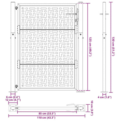 Garden Gate Black 100x125 cm Steel Cross  Design