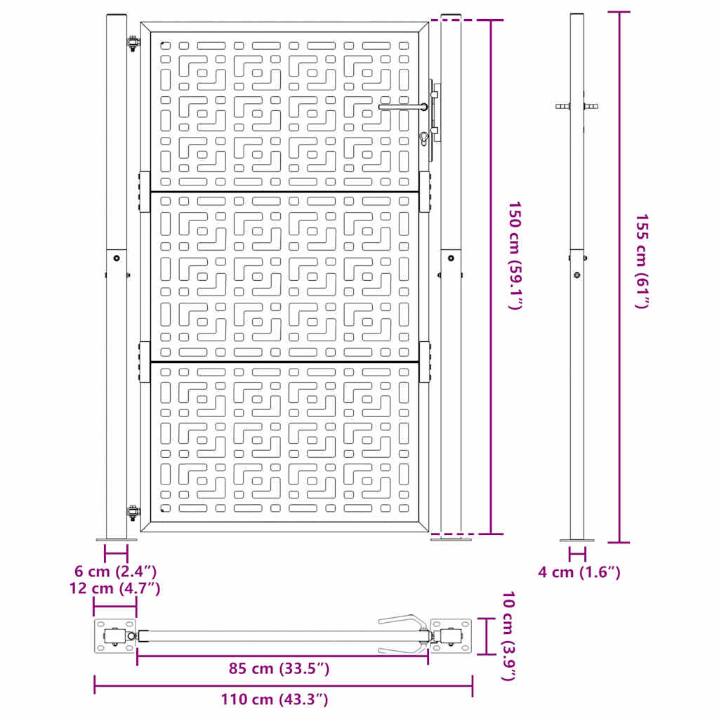 Garden Gate Black 100x150 cm Steel Cross  Design