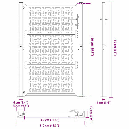Garden Gate Black 100x150 cm Steel Cross  Design
