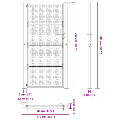 Garden Gate Black 100x200 cm Steel Cross  Design