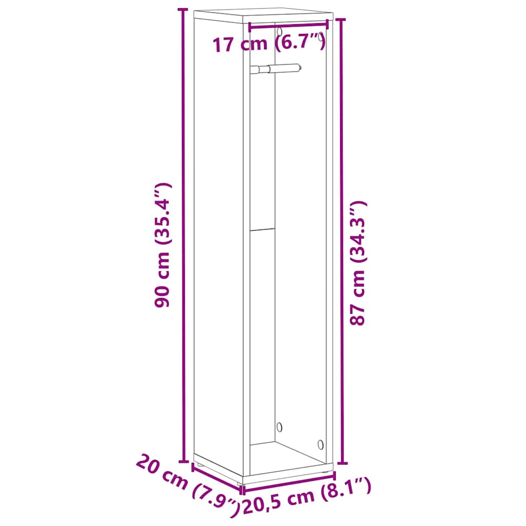 Bathroom Cabinet with Roll Holder Brown Oak 20.5x20x90 cm