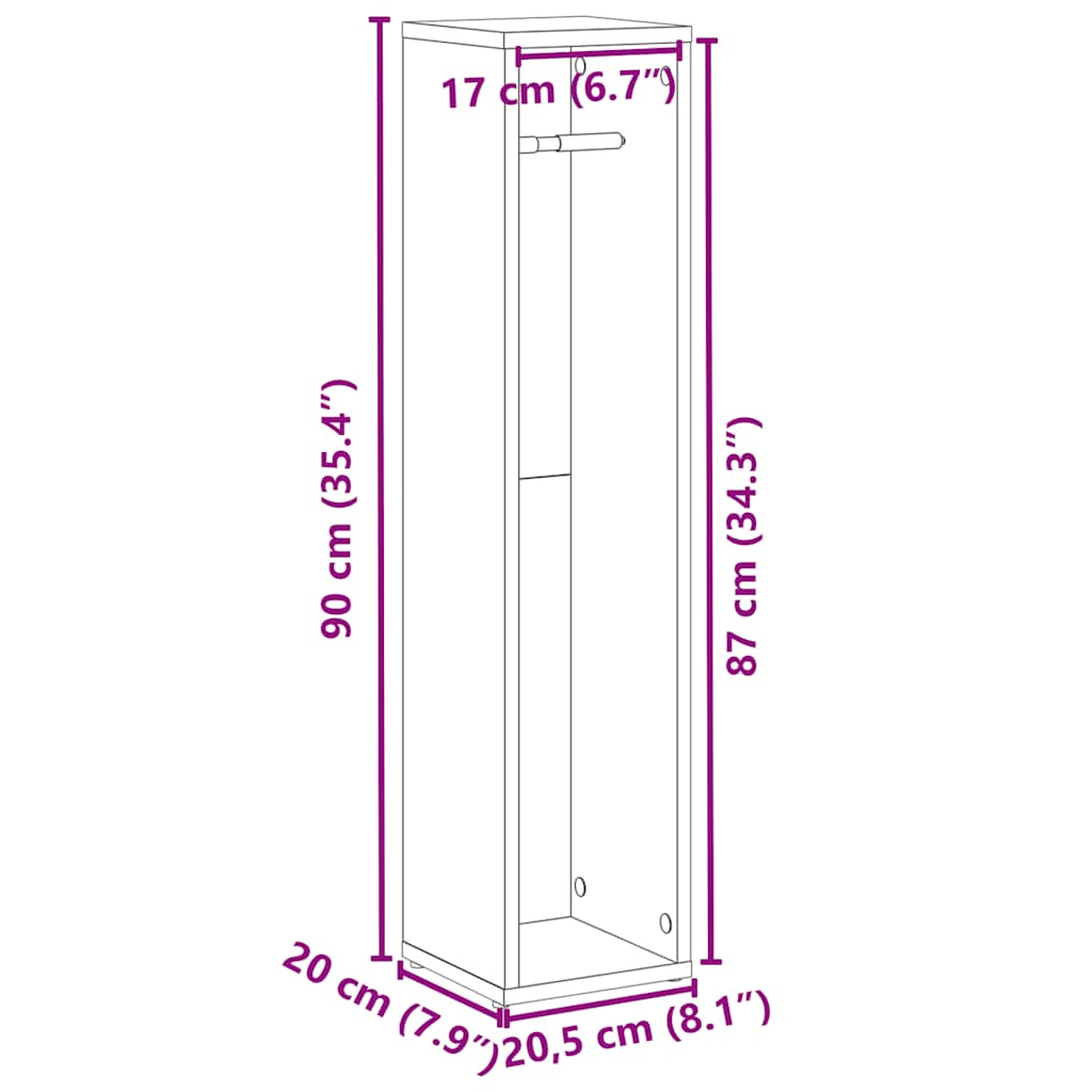 Bathroom Cabinet with Roll Holder Old Wood 20.5x20x90 cm