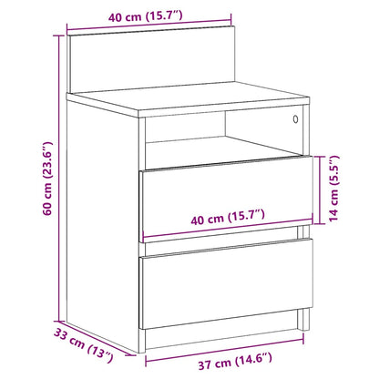 Bedside Cabinet with 2 Drawers Concrete Grey 40x33x60 cm