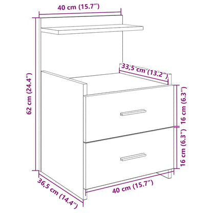 Bedside Cabinet with 2 Drawers White 40x36.5x62 cm