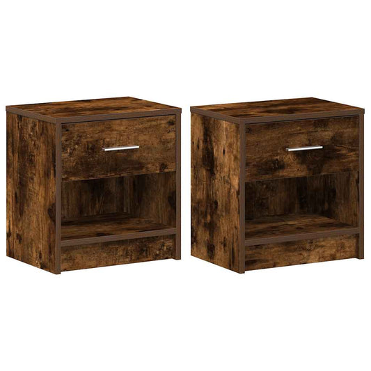 Bedside Cabinets 2 pcs with Drawer Smoked Oak 39x28x41 cm