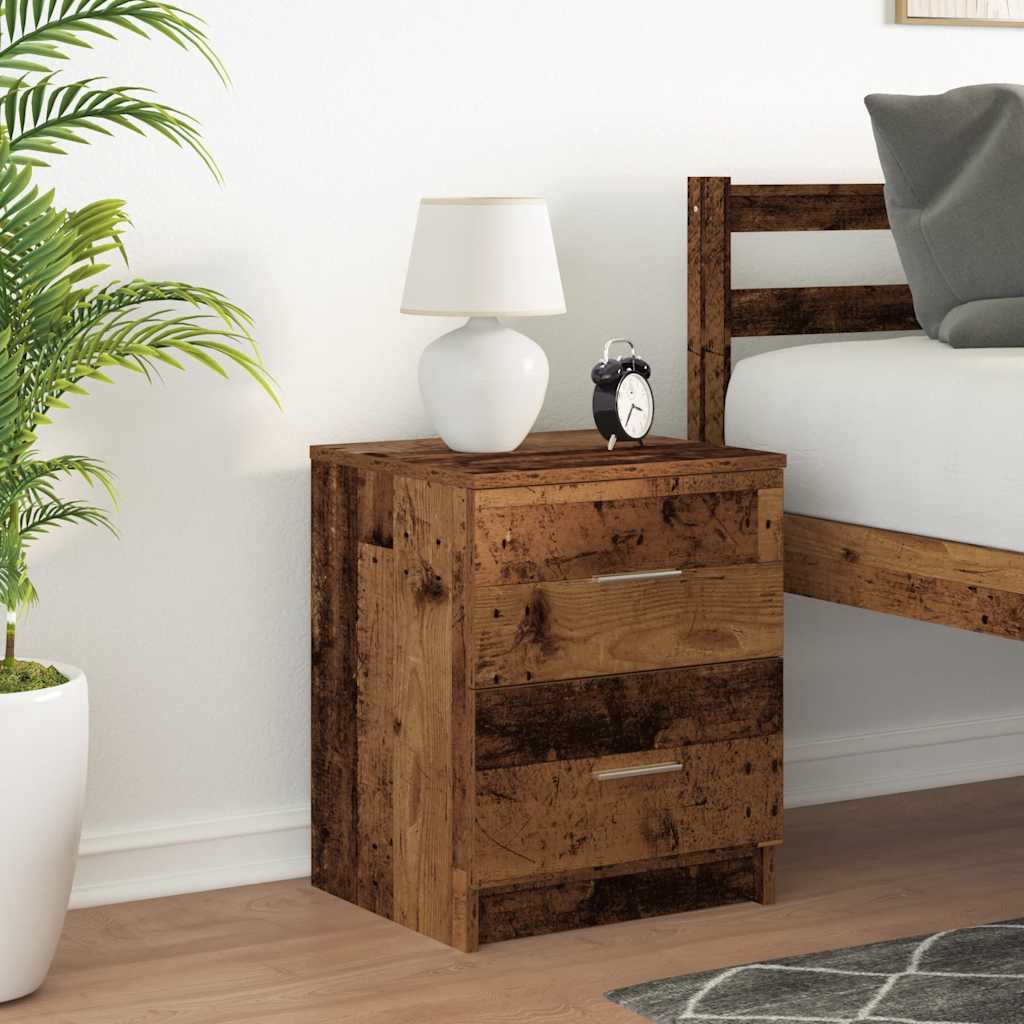 Bedside Cabinet with 2 Drawers Old Wood 40x36x50 cm