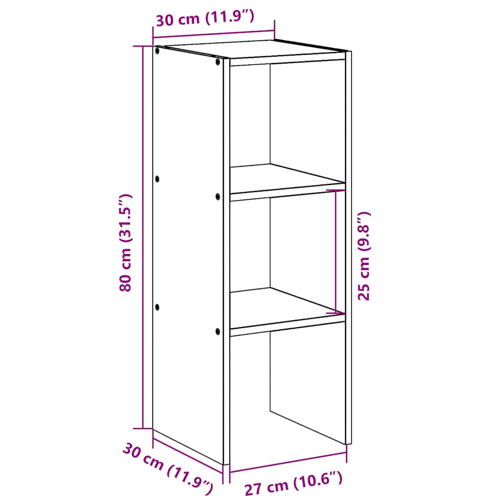Bookcase Stackable Concrete Grey 30x30x80 cm Engineered Wood