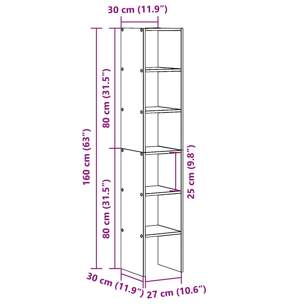 Bookcases 2 pcs Stackable Old Wood 30x30x80 cm Engineered Wood