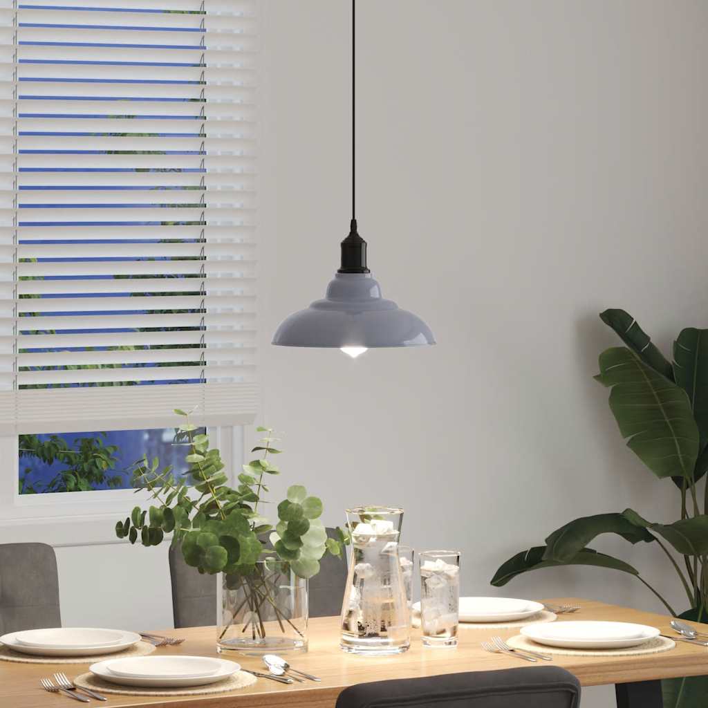 Pendant Lamp Height Adjustable E27 Gloss Grey Ø 31 cm Metal