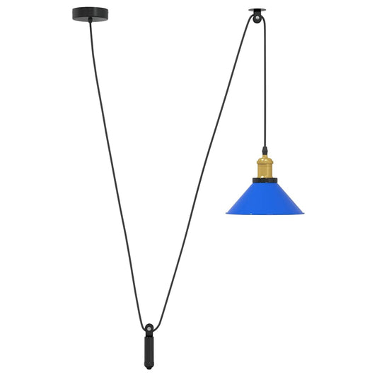 Pendant Lamp Height Adjustable E27 Gloss Dark Blue Ø 22 cm Metal