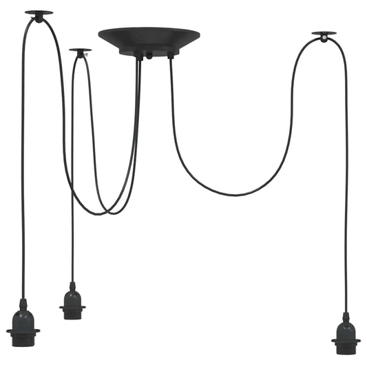 Pendant Lamp with 3 Lamp Holders E27 Black Metal