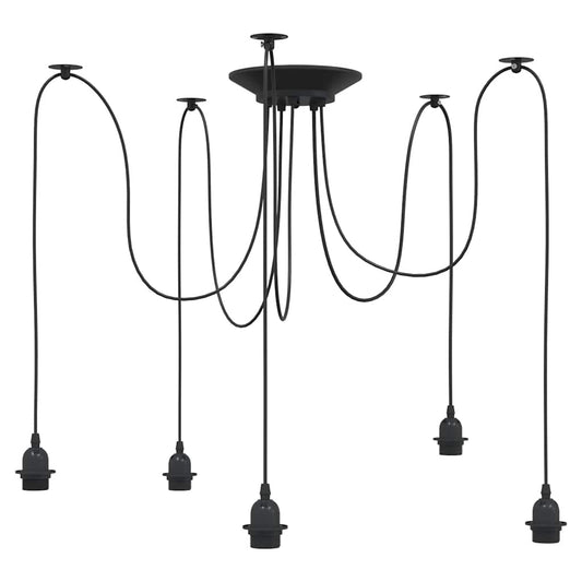 Pendant Lamp with 5 Lamp Holders E27 Black Metal