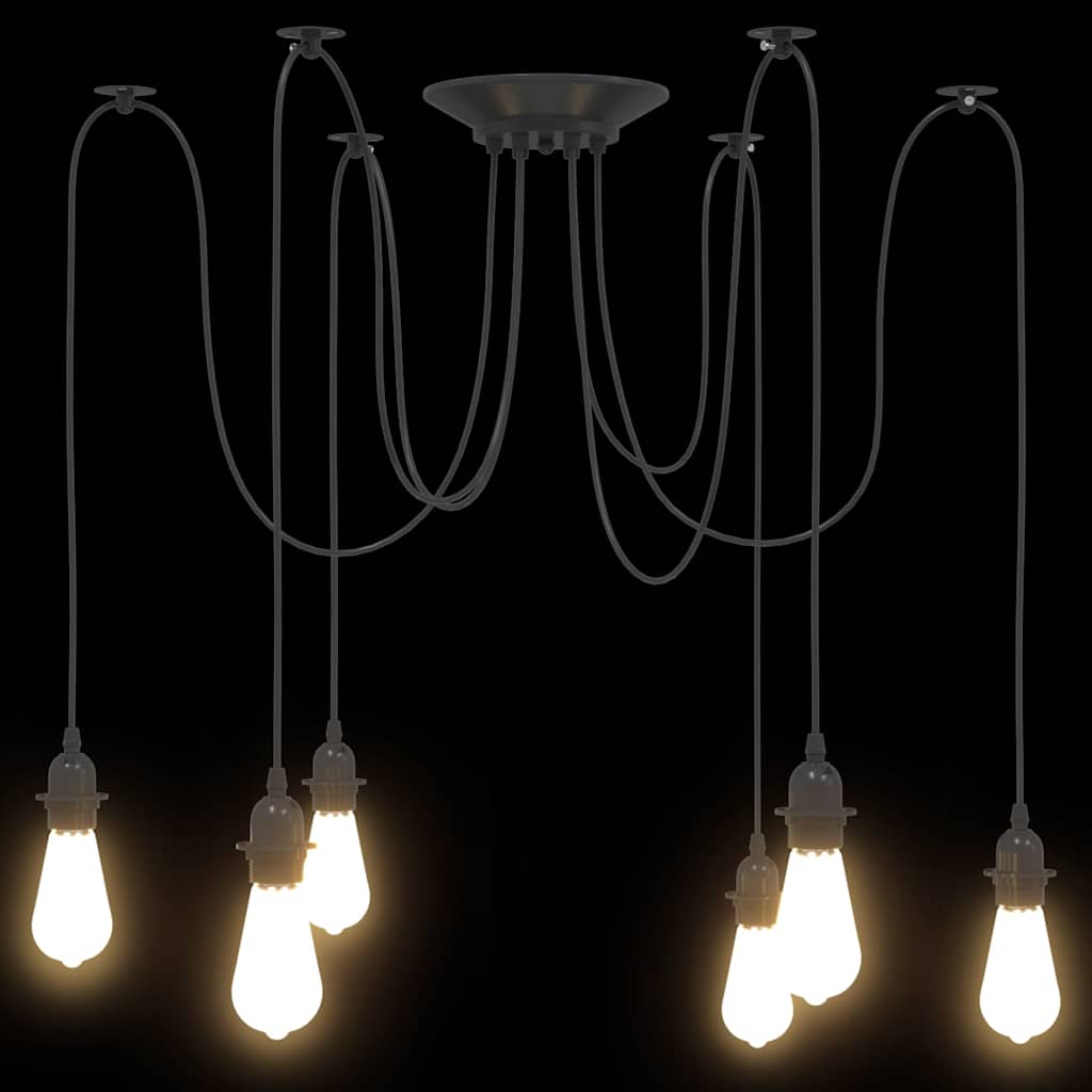 Pendant Lamp with 6 Lamp Holders E27 Black Metal