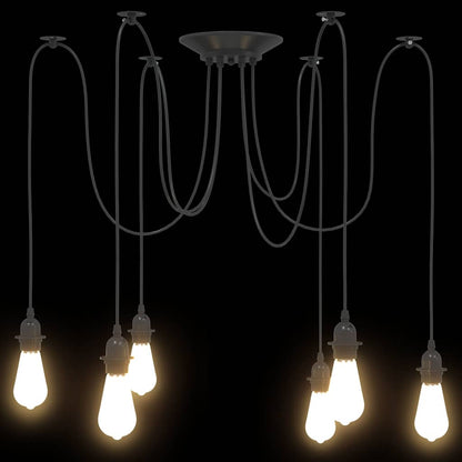 Pendant Lamp with 6 Lamp Holders E27 Black Metal