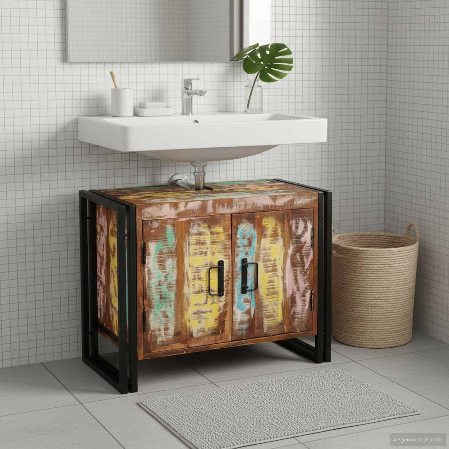 Sink cabinet Multicolour 71 x 33 x 58 cm Solid Reclaim Wood