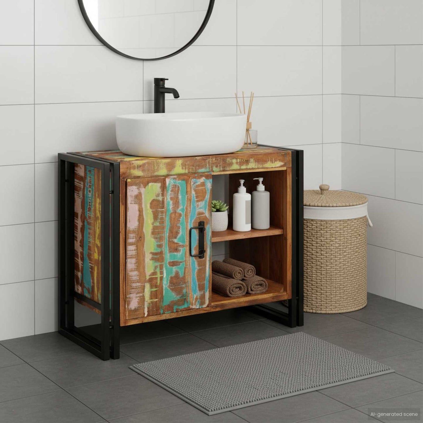 Sink cabinet Multicolour 71 x 33 x 58 cm Solid Reclaim Wood