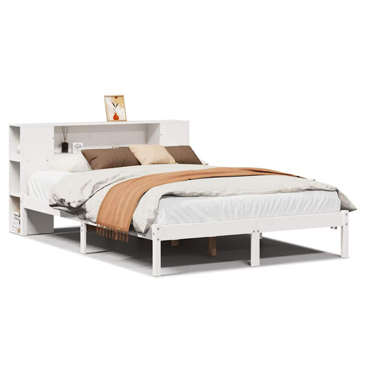 Bookcase Bed without Mattress White 135x190 cm Double Solid Wood Pine