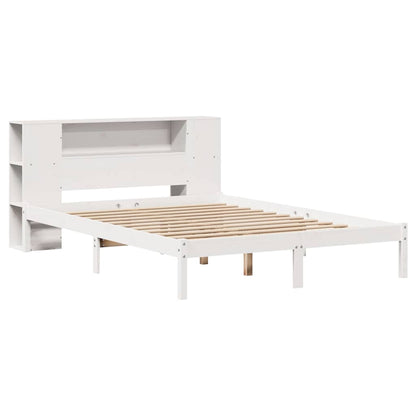 Bookcase Bed without Mattress White 135x190 cm Double Solid Wood Pine