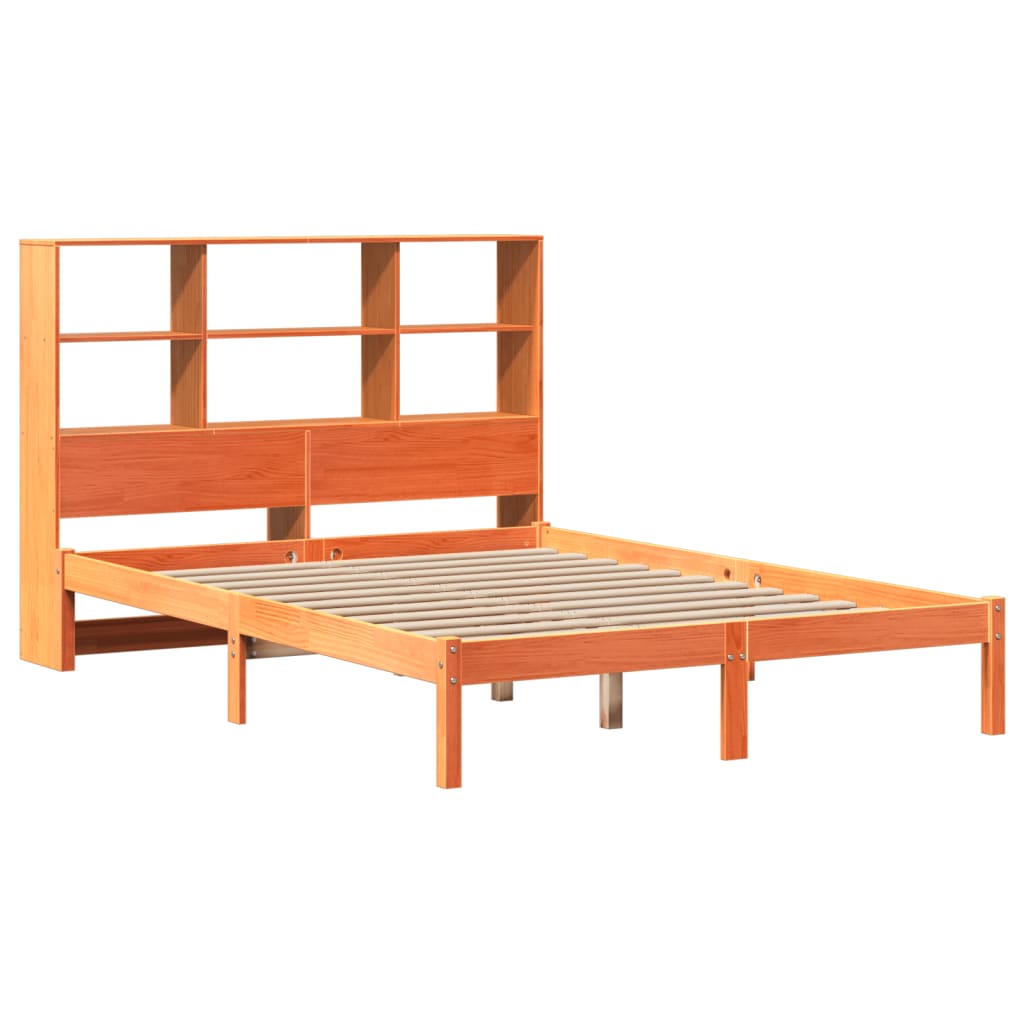 Bookcase Bed without Mattress Wax Brown 135x190 cm Double Solid Wood Pine