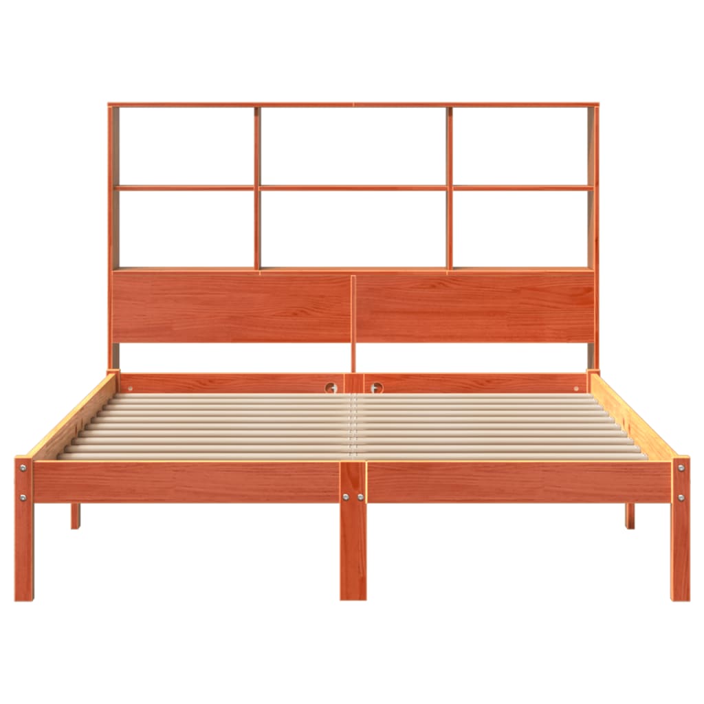 Bookcase Bed without Mattress Wax Brown 135x190 cm Double Solid Wood Pine