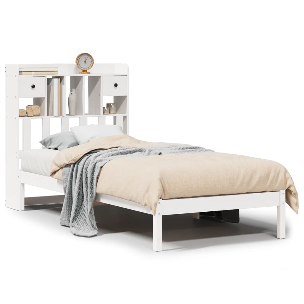 Bookcase Bed without Mattress White 90x190 cm Single Solid Wood Pine