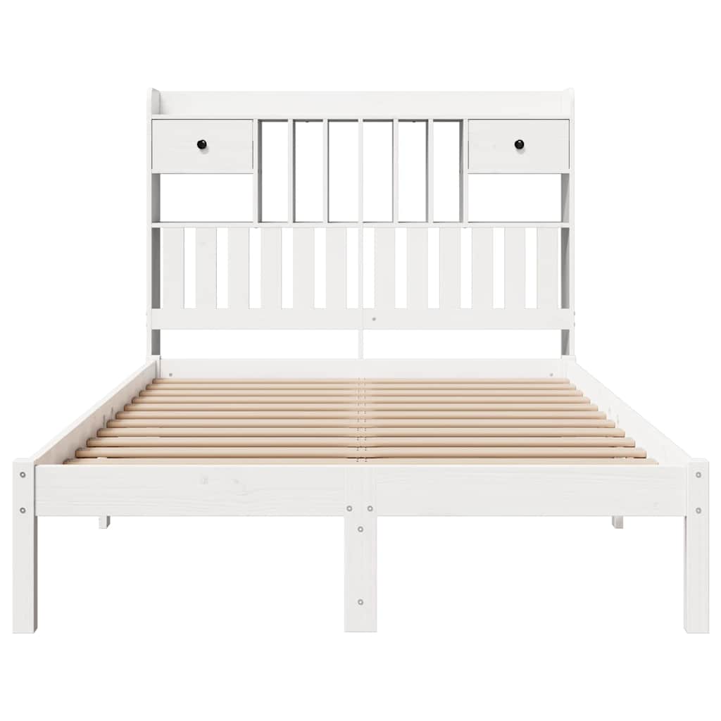 Bookcase Bed without Mattress White 135x190 cm Double Solid Wood Pine