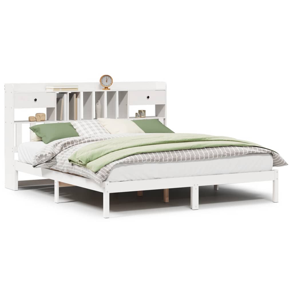 Bookcase Bed without Mattress White 180x200 cm Super King Solid Wood Pine