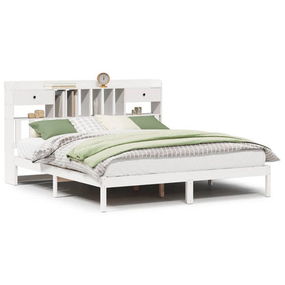 Bookcase Bed without Mattress White 180x200 cm Super King Solid Wood Pine