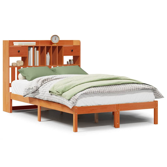 Bookcase Bed without Mattress Wax Brown 135x190 cm Double Solid Wood Pine
