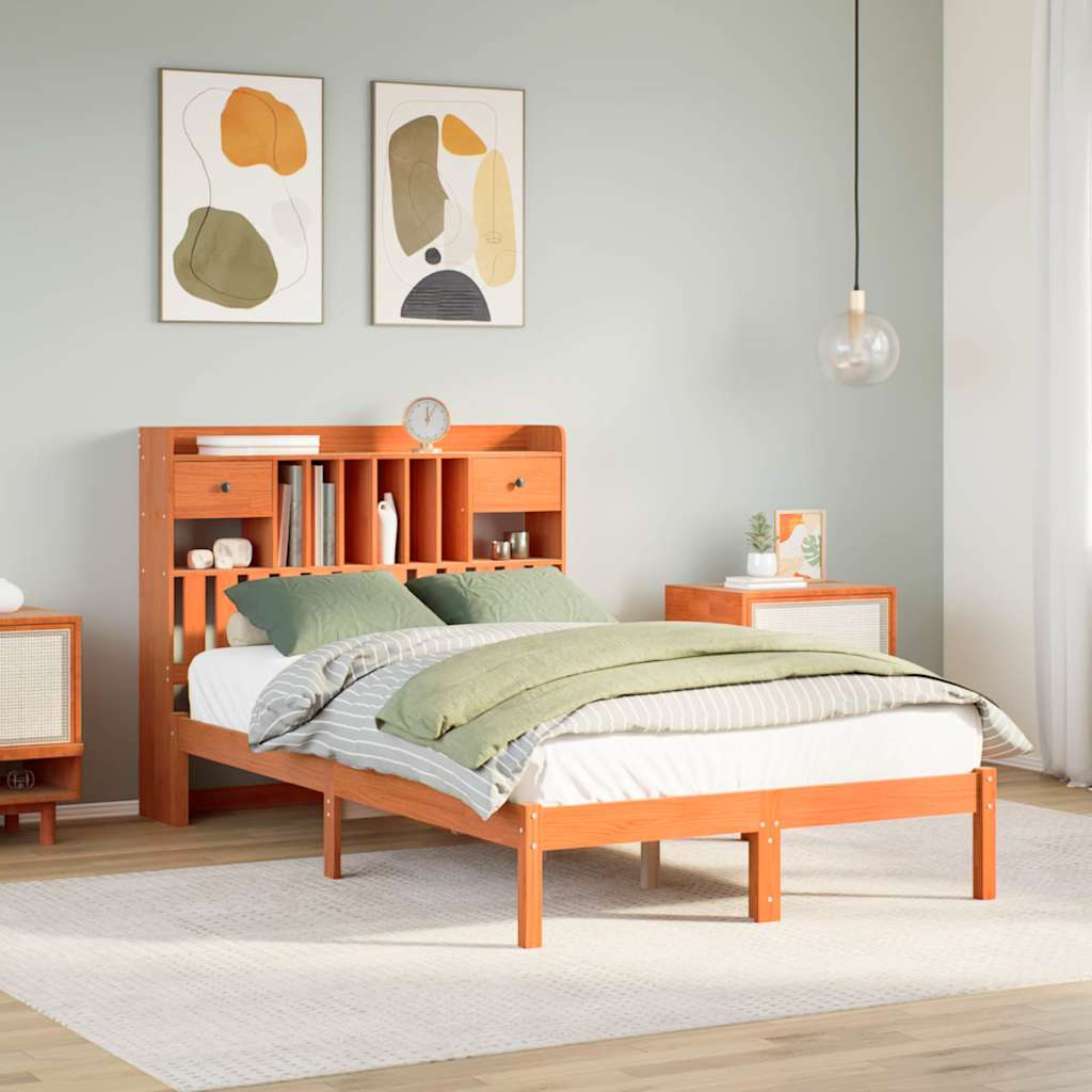 Bookcase Bed without Mattress Wax Brown 135x190 cm Double Solid Wood Pine