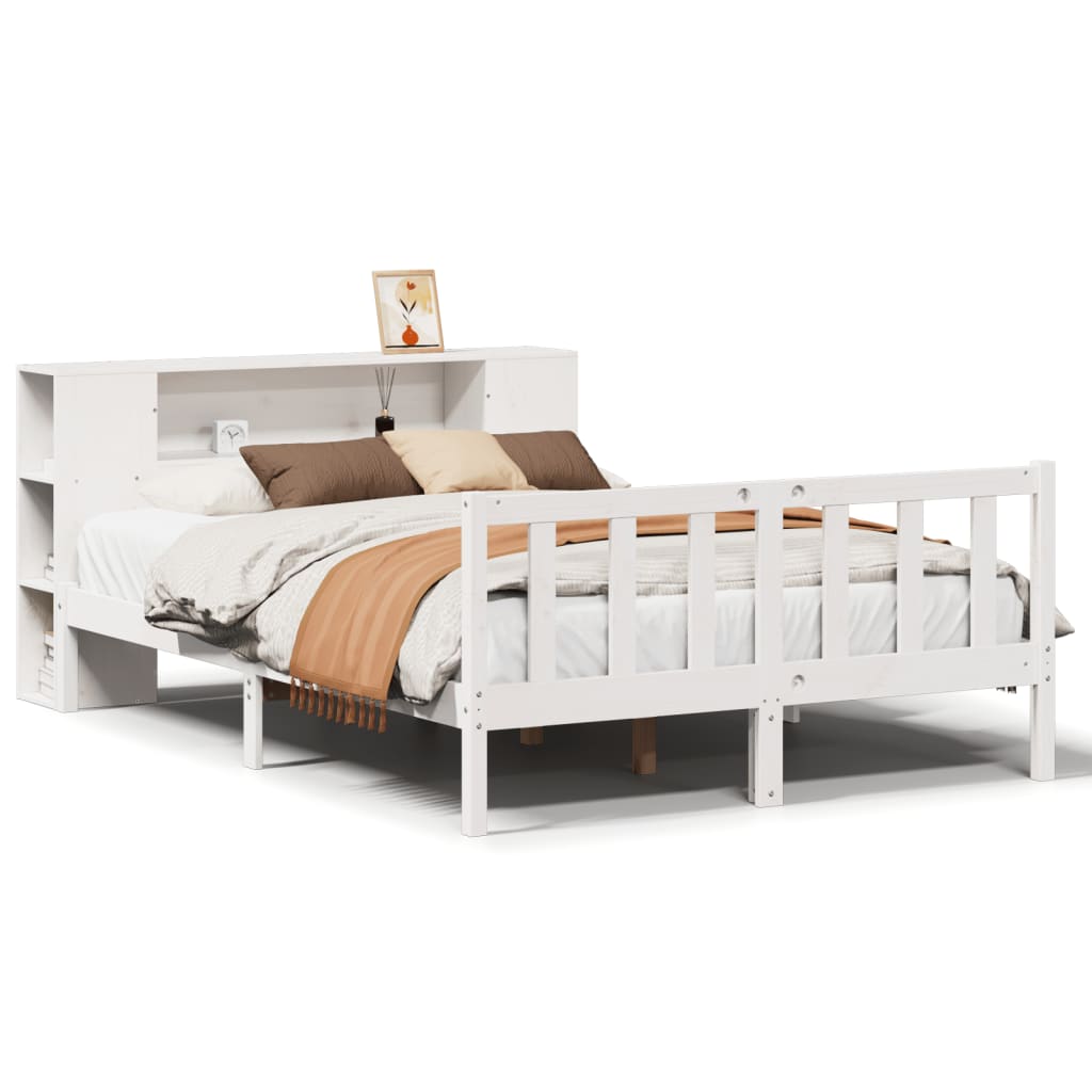Bookcase Bed without Mattress White 150x200 cm King Solid Wood Pine