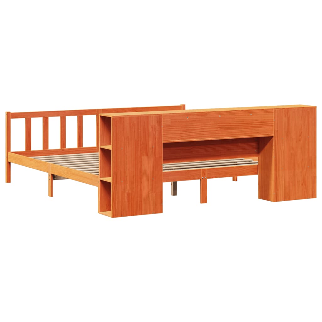 Bookcase Bed without Mattress Wax Brown 200x200 cm Solid Wood Pine