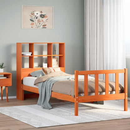 Bookcase Bed without Mattress Wax Brown 100x200 cm Solid Wood Pine