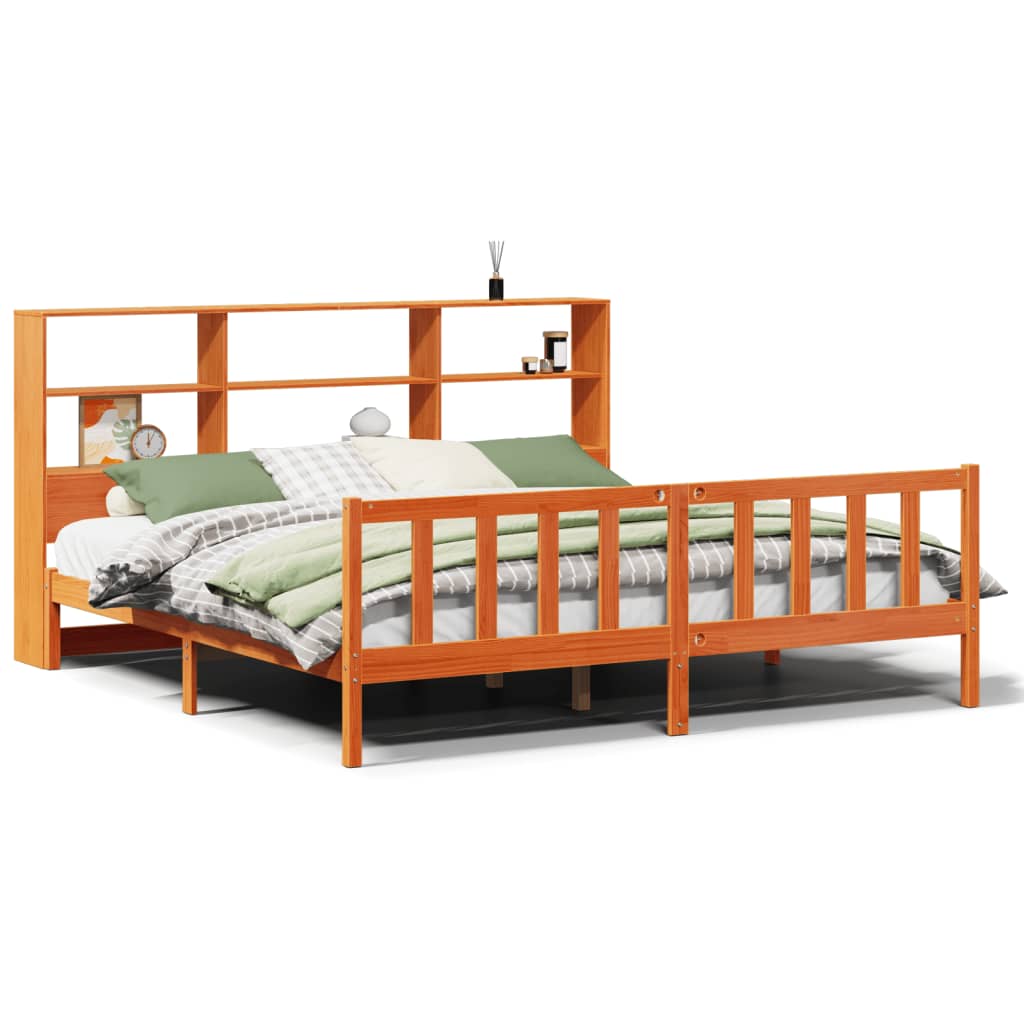 Bookcase Bed without Mattress Wax Brown 200x200 cm Solid Wood Pine