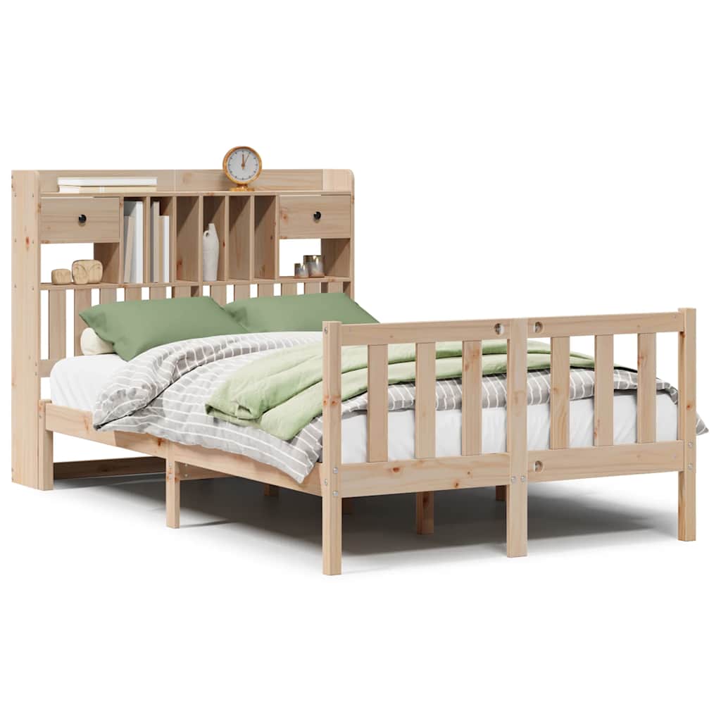 Bookcase Bed without Mattress 135x190 cm Double Solid Wood Pine